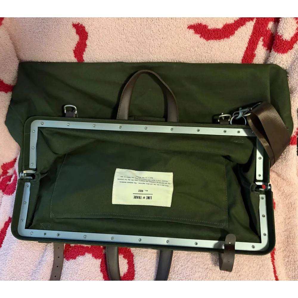 Line of Trade No. 0312 Olive Green Canvas Weekender Travel Bag Leather Trim